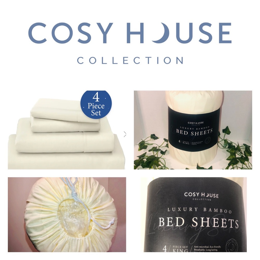 Cosy House Luxury Bamboo KING Sheet Set Cream Hypoallergenic Microbial NEW